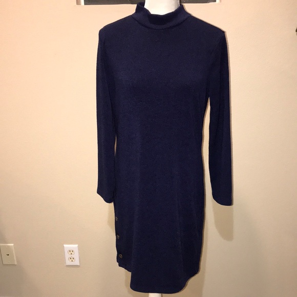 Banana Republic Blue Long Sleeve Mock Neck Midi Sweater Dress-Size Large Petite - Picture 1 of 12